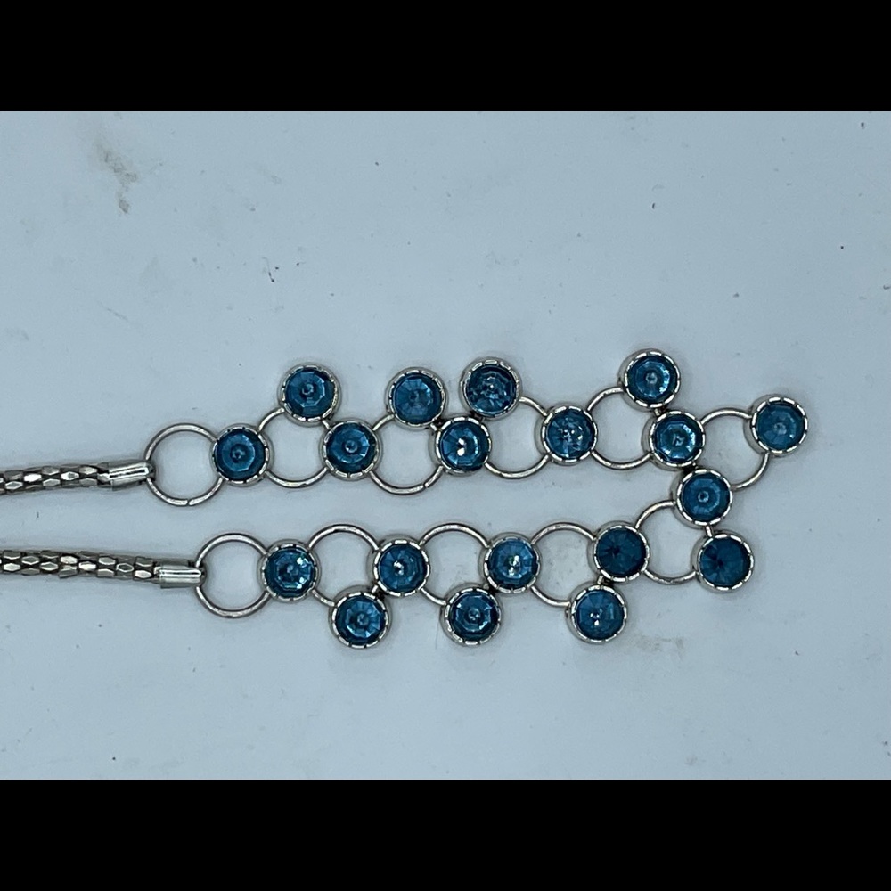 “GEOMETRIC BLUE STONE SILVER NECKLACE”. Statement Piece Costume Jewellery. - Picture 9 of 14